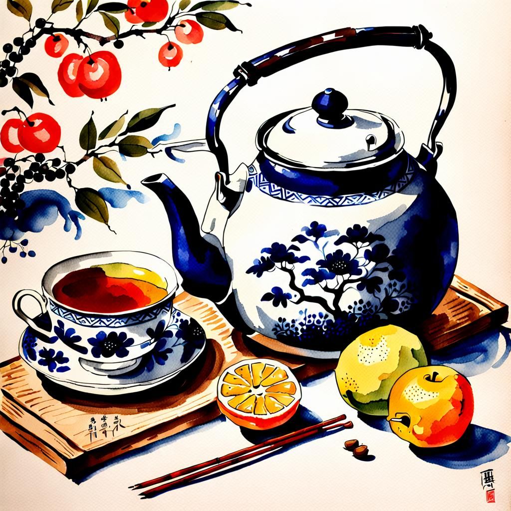 korean folk painting + china painting + oriental + ink drawing