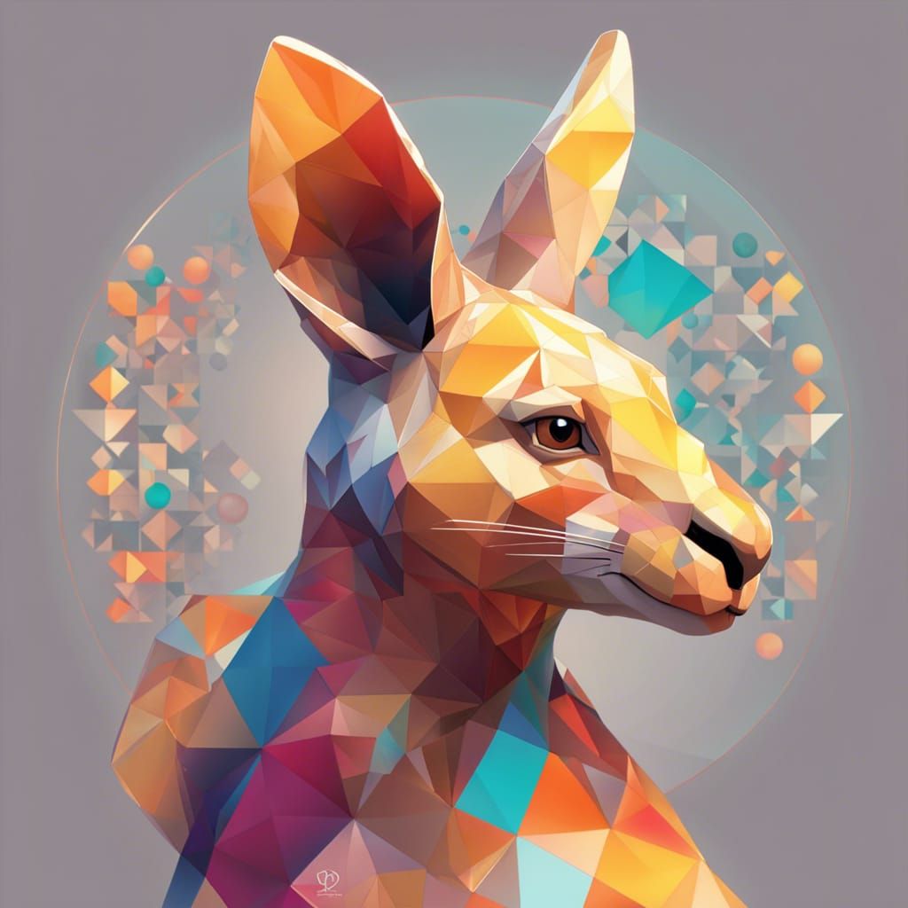 A geometric and colourful representation of a kangeroo ,with patterns ...