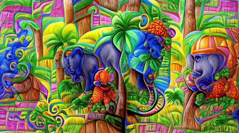 A monkey and an elephant deep in the tropical jungle