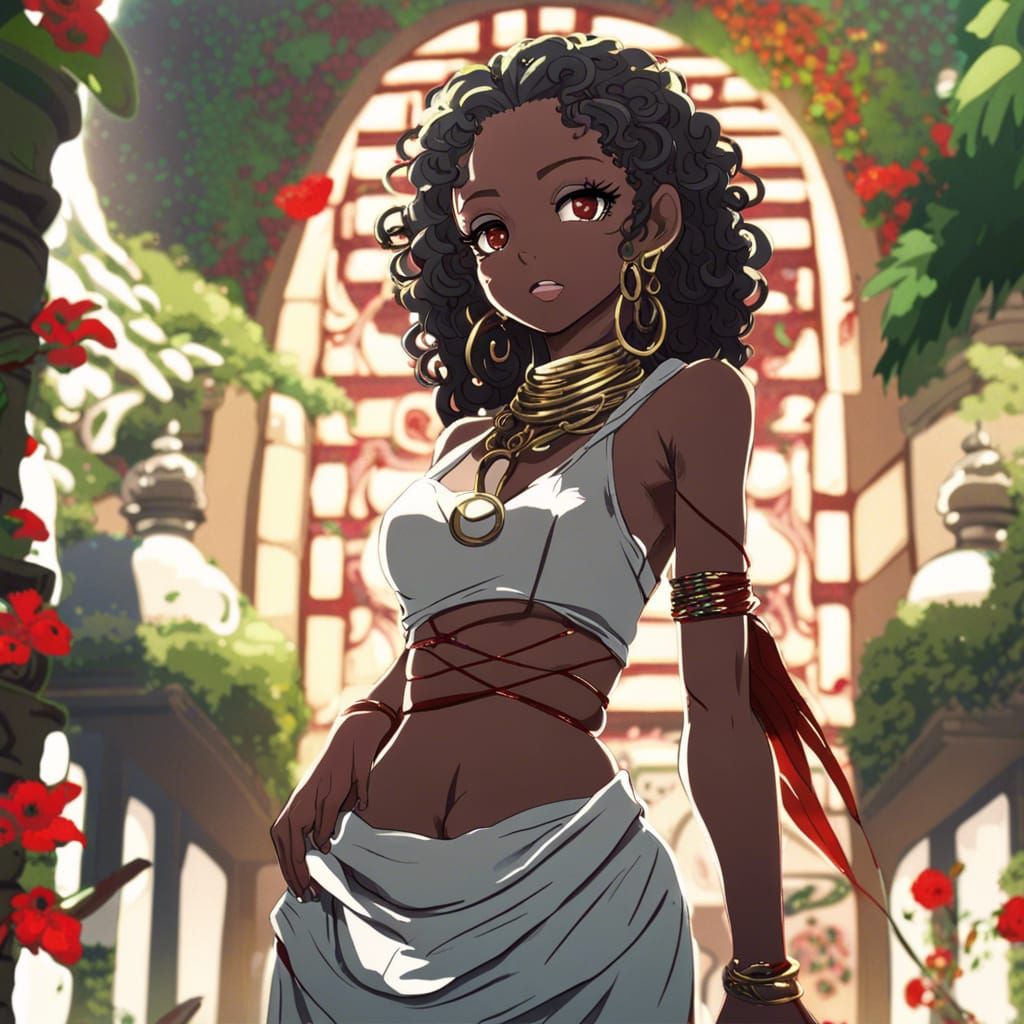 african mixed anime character with defined ringlets, tiny waist, and ...