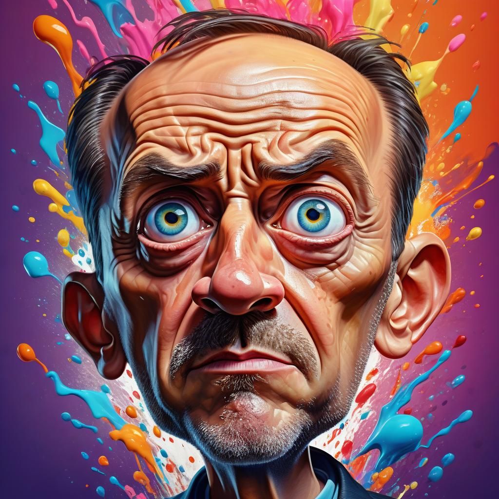 Caricature about a man with big head and exaggerated eyes