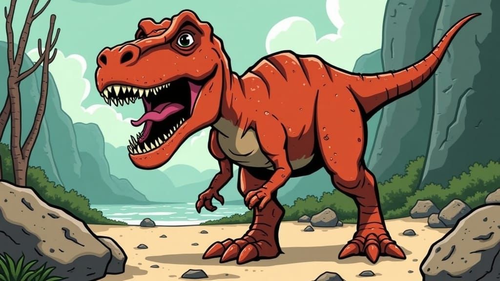 A tyrannosaurus Rex <lora:Caffeine Cartoons V1:1.0> 