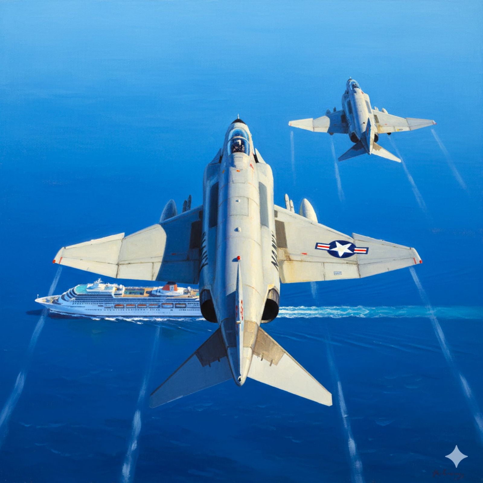 F-4 Phantom IIs Watch Over a Cruise Ship