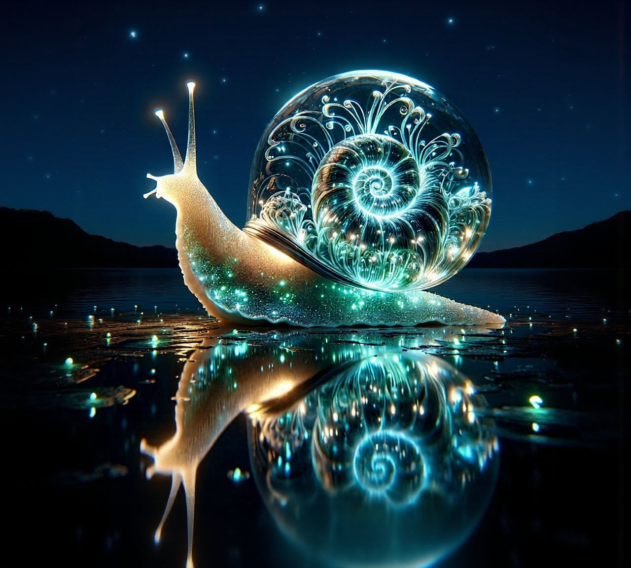 (transparent:1.5) glass snail shell filled with (bioluminescent:2) plants : luminous opalescent : Insanely ...  by @Kindly Offer