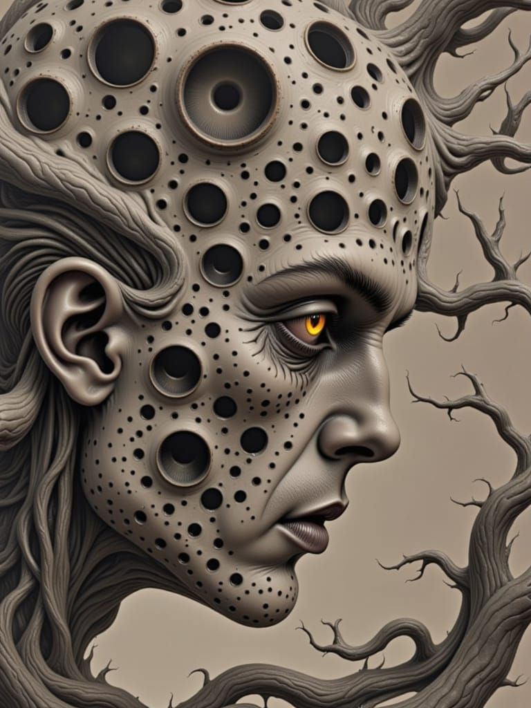 Entity Full of eyes, trypophobia, holes, disgusting, disturbing, dark, sinisteri monochromatic, Trypophobia III 8k resolution holographic as...