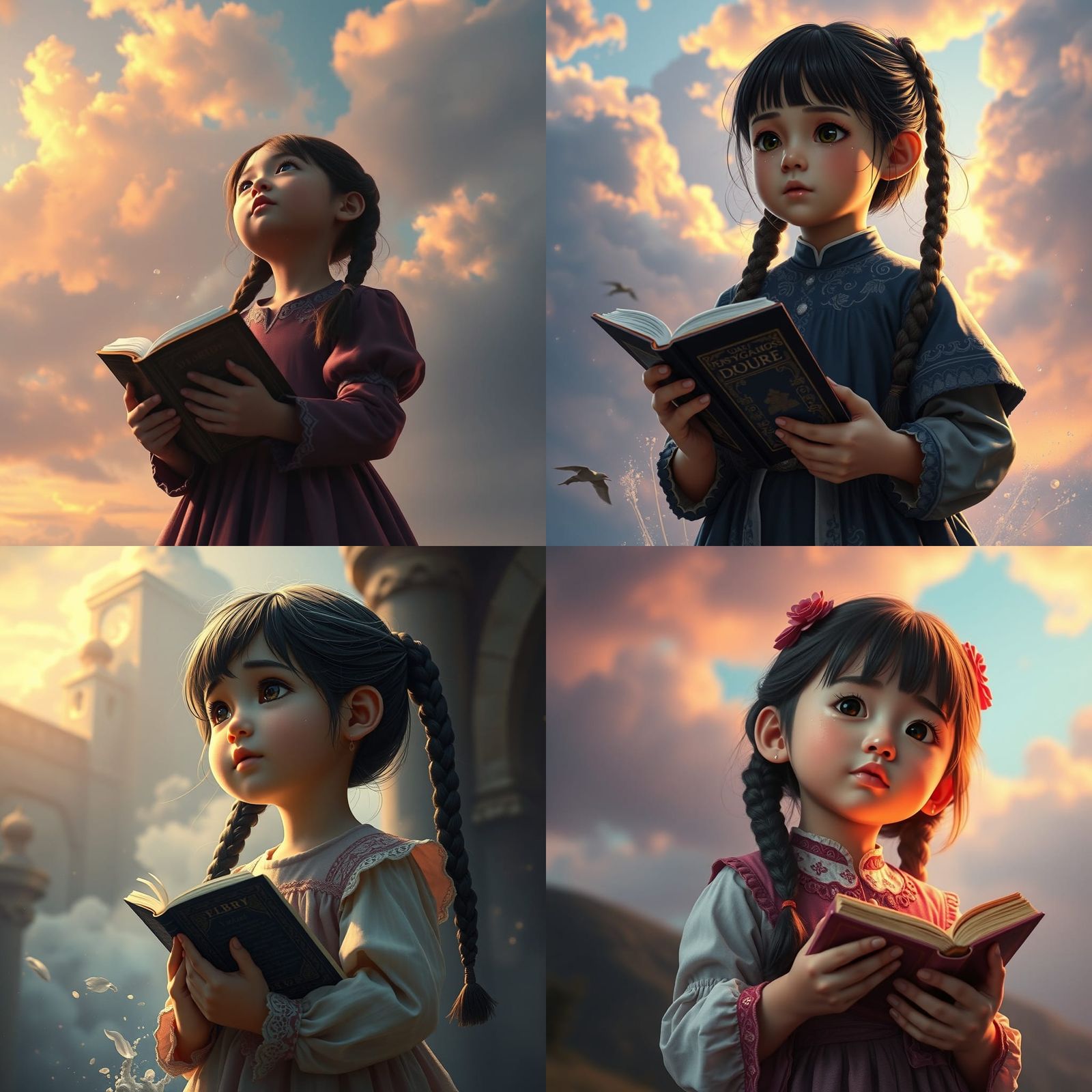 Little Girl Praying with Tears: Detailed Matte Painting