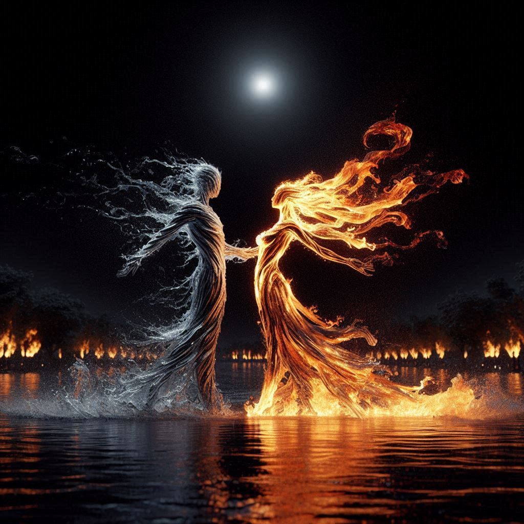 fiire and water under the moon