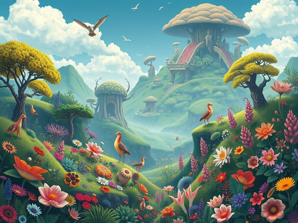 Lush Earth Landscape in Fantastical Illustration Style