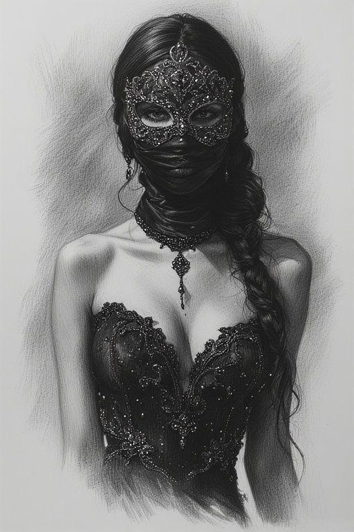 BLACK FEMALE GUNSLINGER IN A VENETIAN MASK DRESSED IN A BLAC...