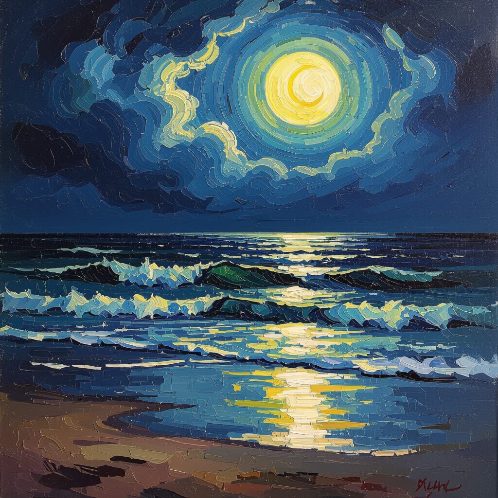Moonlit Storm at Sea: Impressionist and Expressionist Painti...