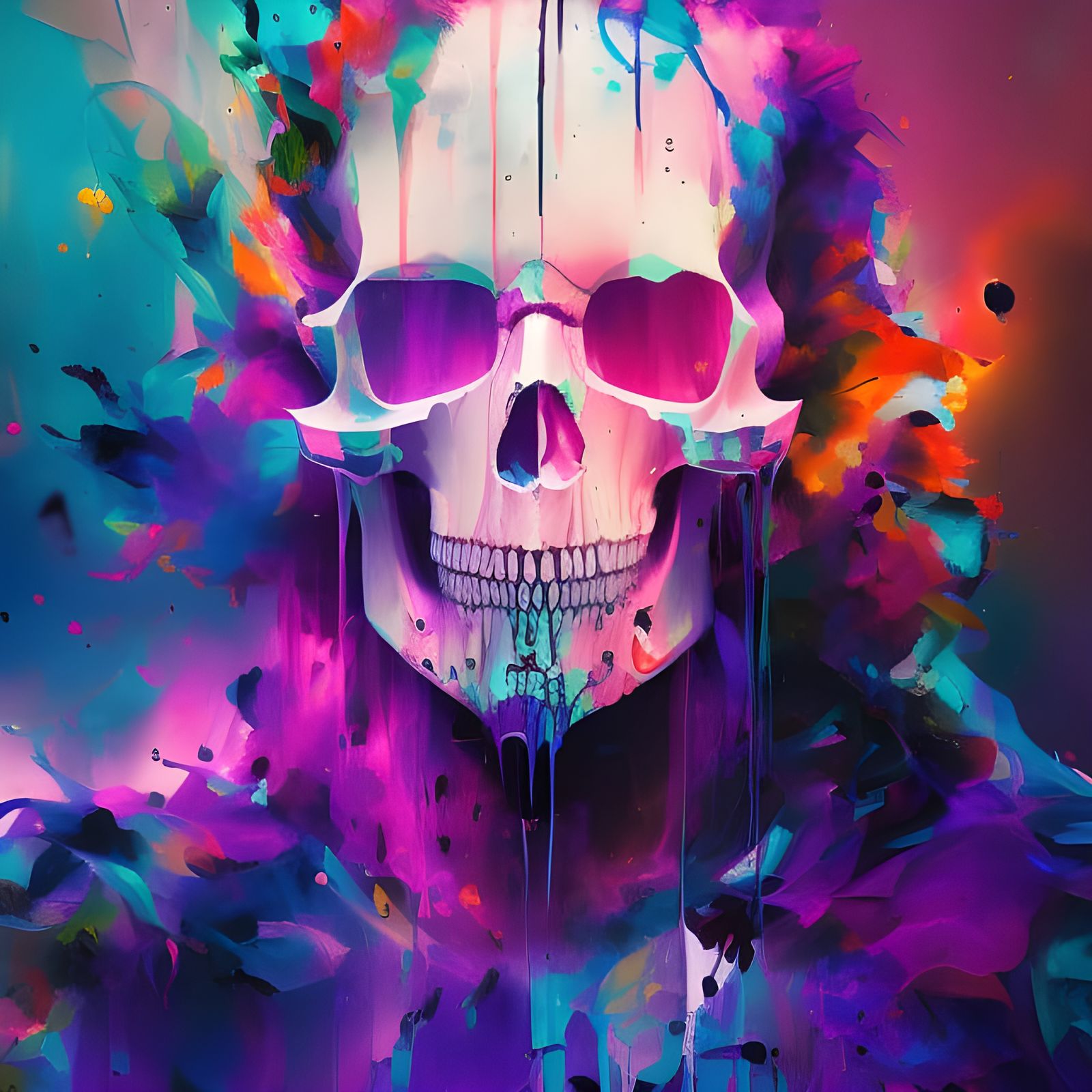 Colorful Ink Splash Skull Portrait in Digital Art Style