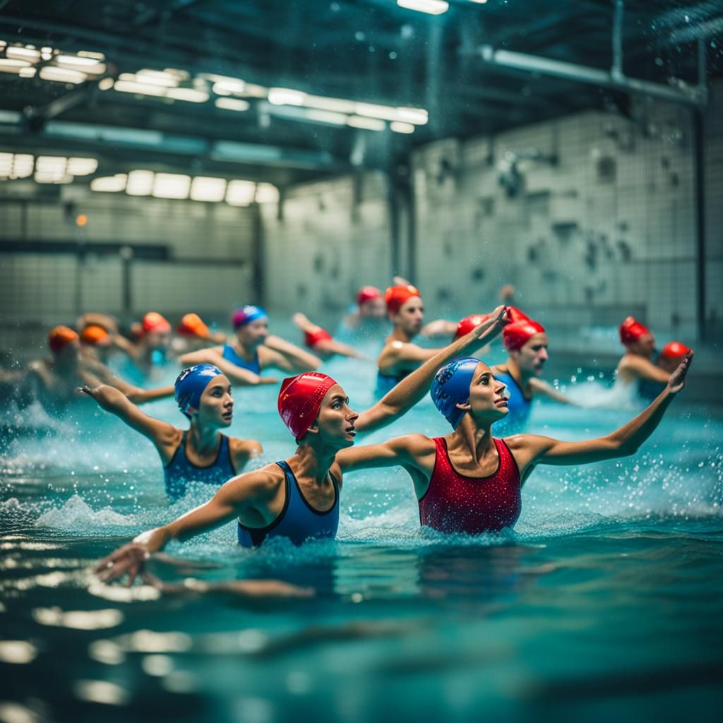 Synchronized swimmers, swimming in a sewage plant.