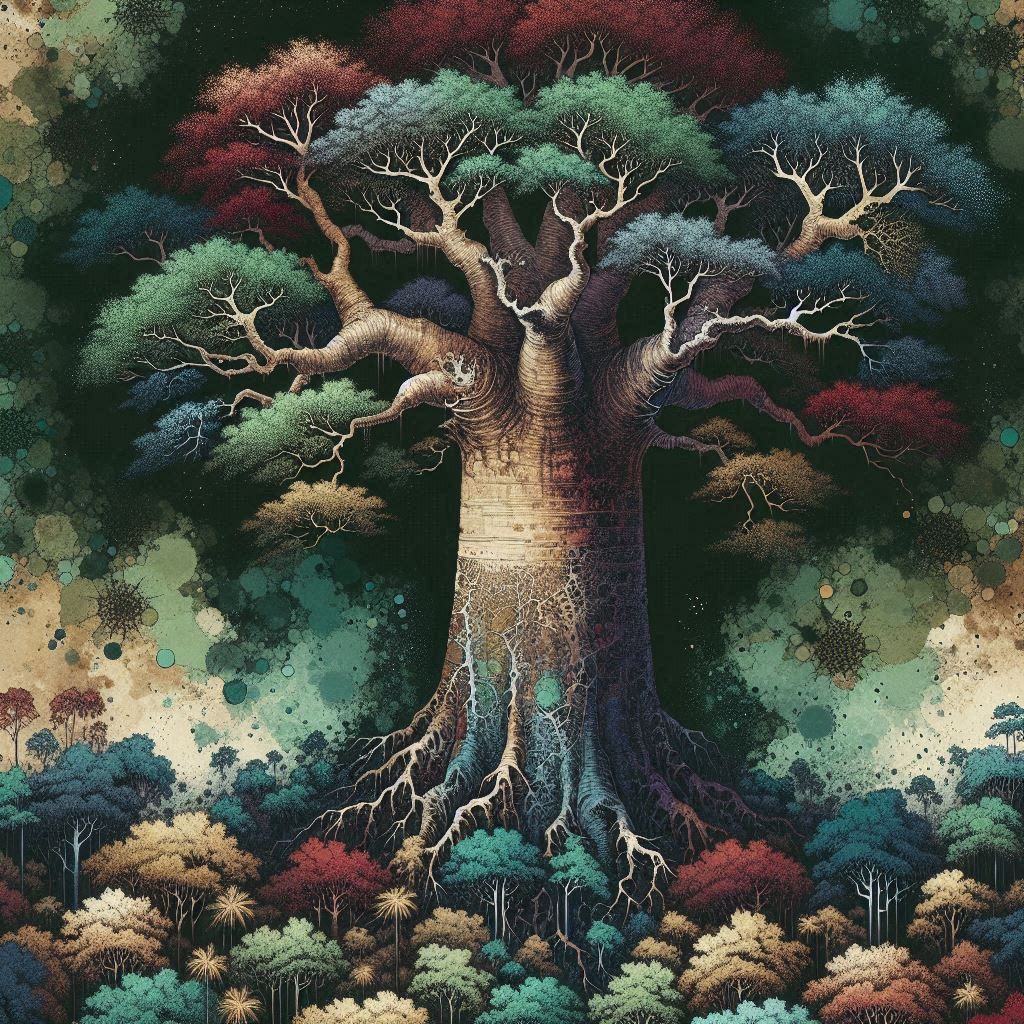 Photorealistic  Grandidier’s Baobab Japanese Ink Art 2