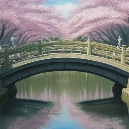 Serene Cherry Blossom Scene in Japanese Watercolor Style