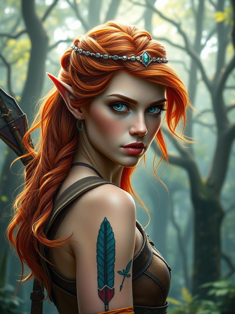 Ethereal Elven Huntress in Enchanted Forest