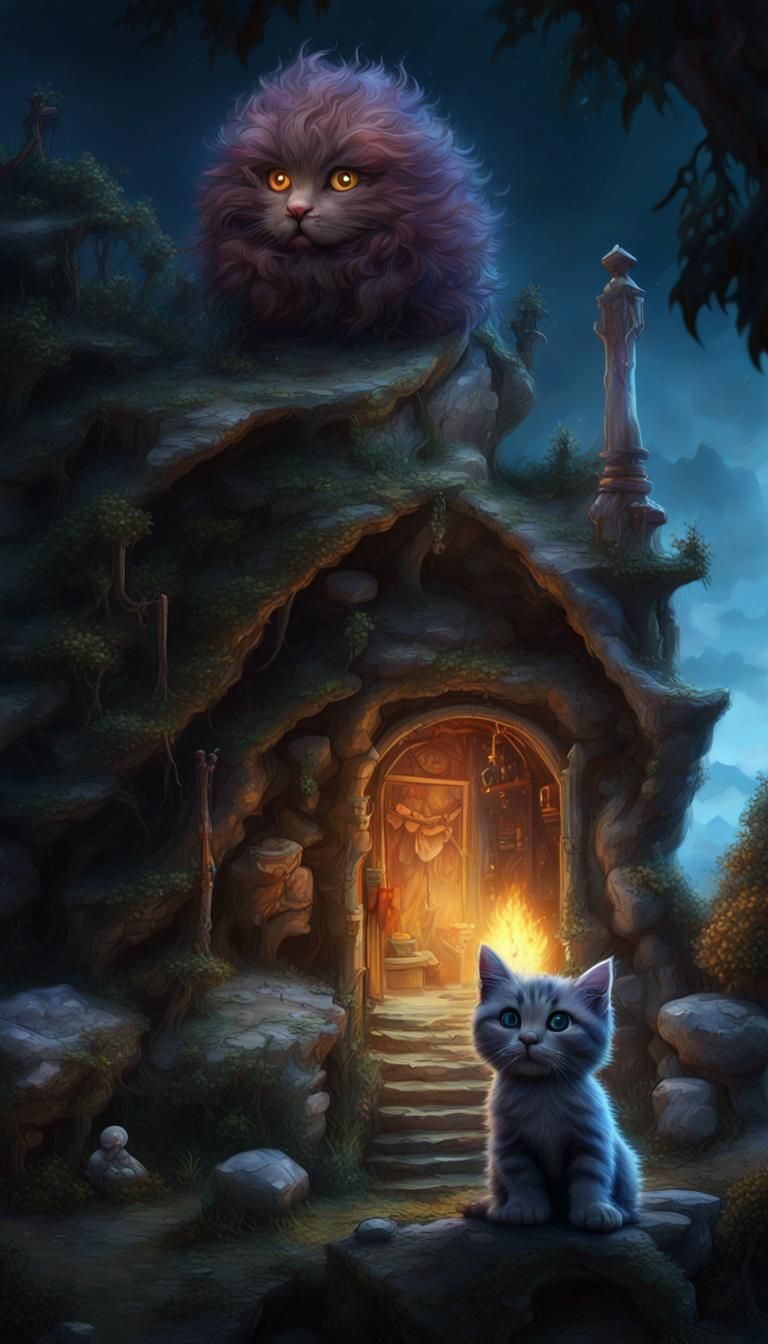 Wizard Kitty Portrait in Dark Fantasy Style