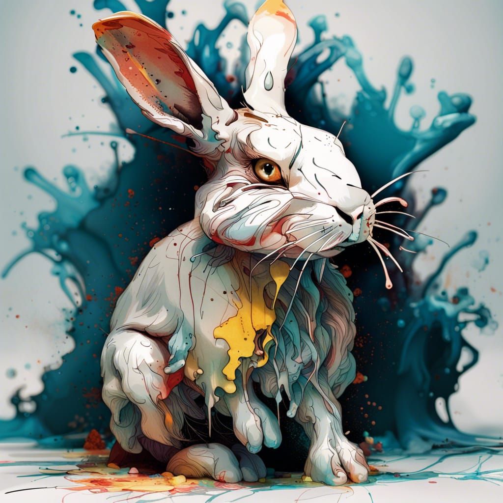 Portrait of a cute timid rabbit inkblot art AI Generated Artwork