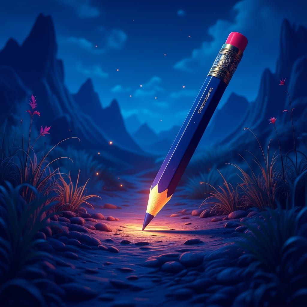 Illuminated Pencil Paving a Path in Deep Color