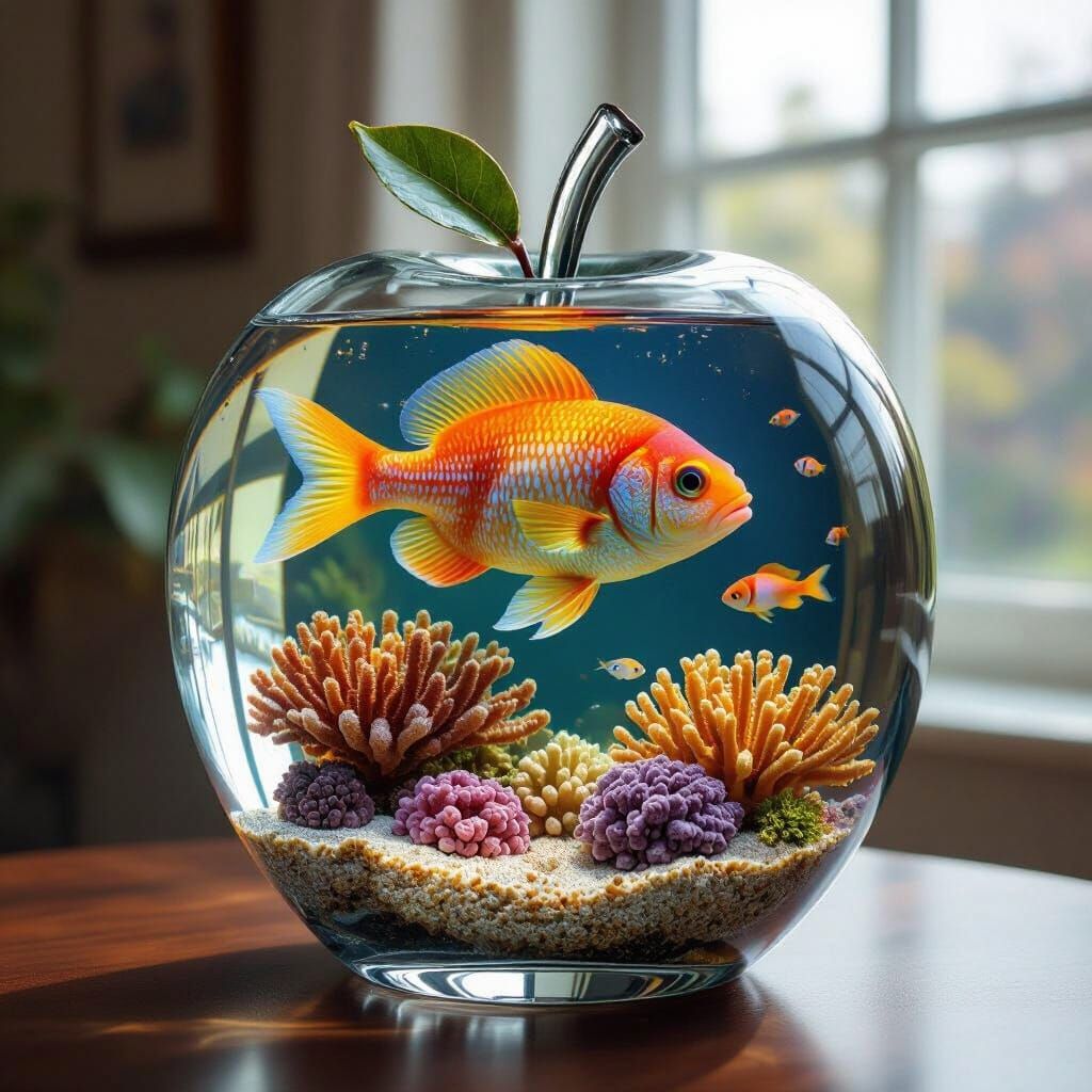 Glass Apple Aquarium with Colorful Fish