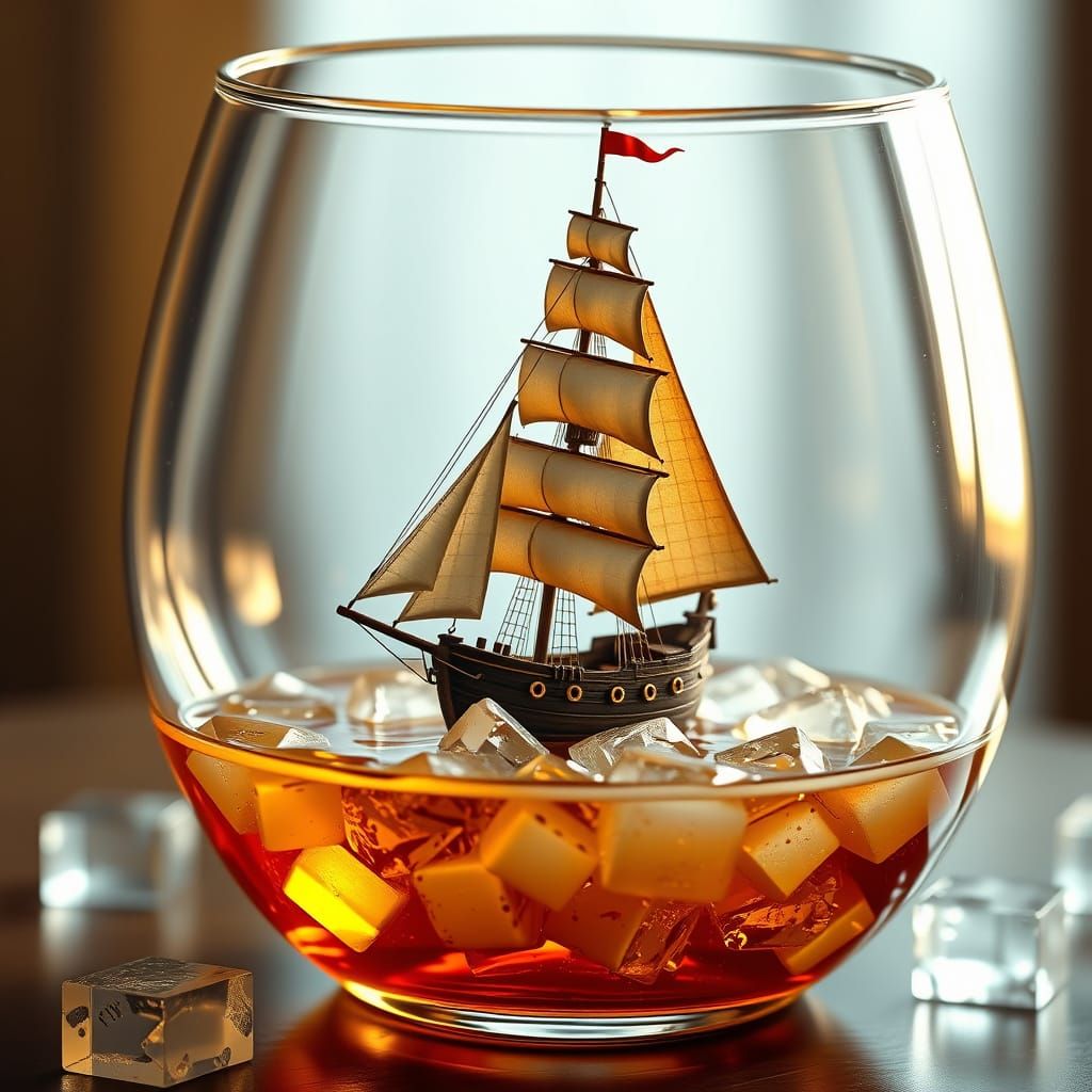 a very small1700's ship sailing in a very large glass  by @Negativ G