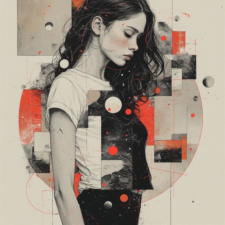 Side portrait with spheres