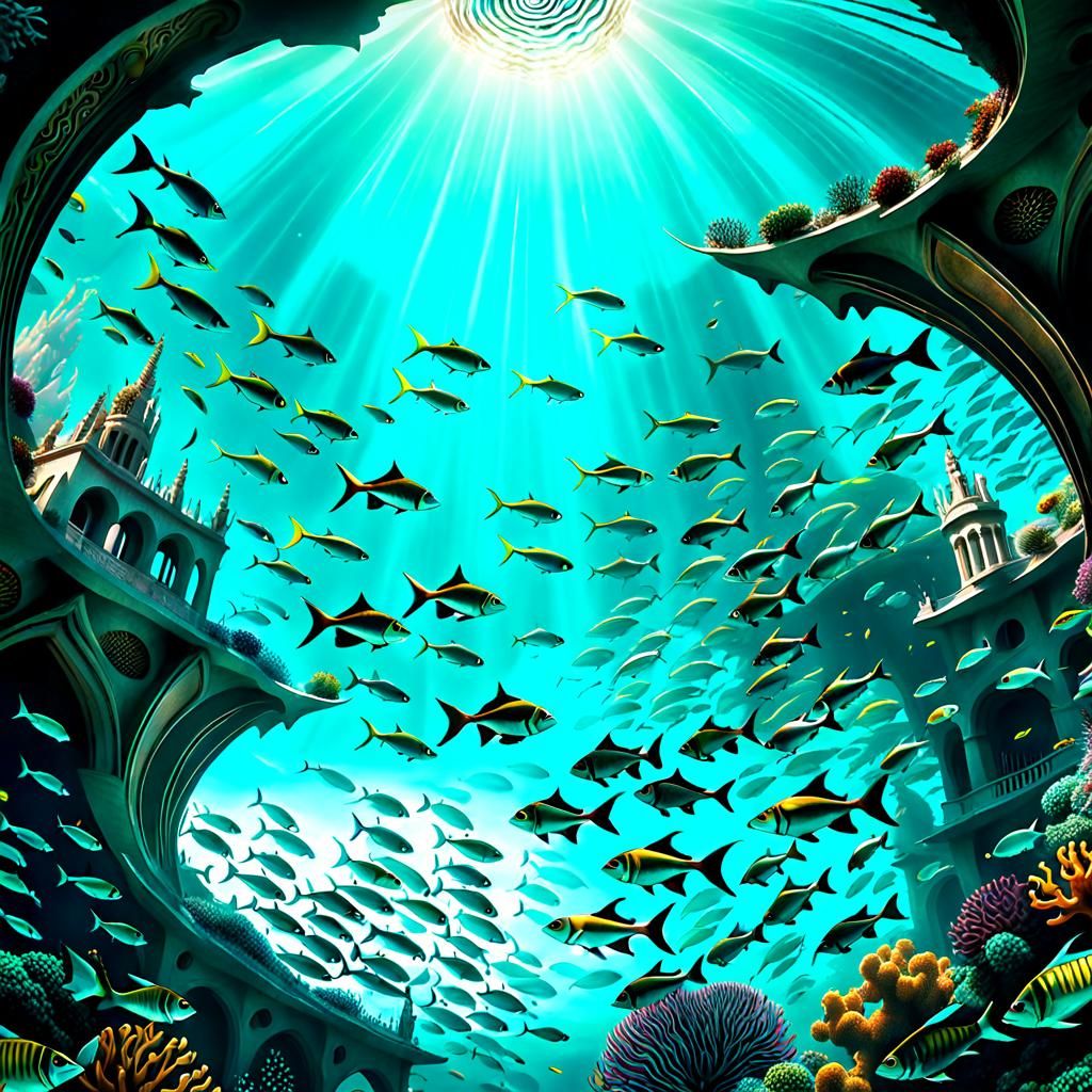 A psychedelic underwater scene