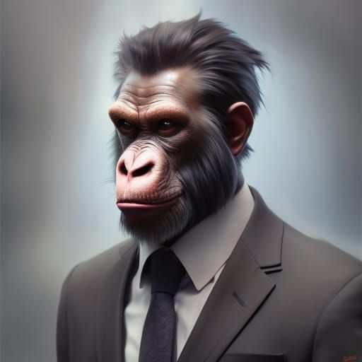 Ape in suit, 16D lighting, surreal fantasy art,16D detailed ...