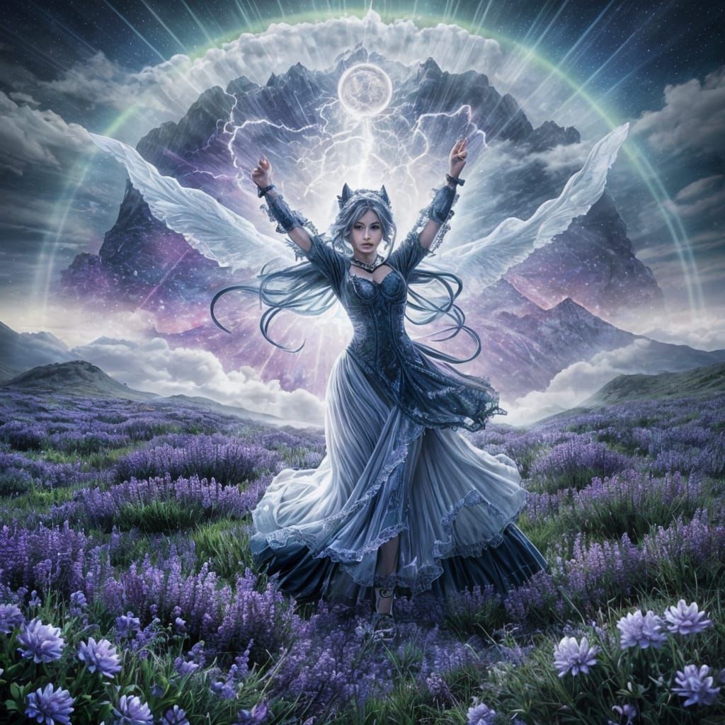 Glowing Female Figure in Neon-Lit Darkness