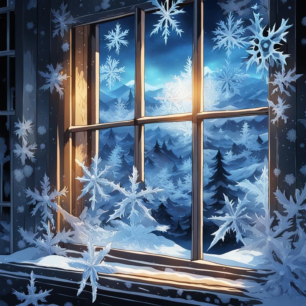 Ice art, jack frost, window of the house,  frost on the wind...