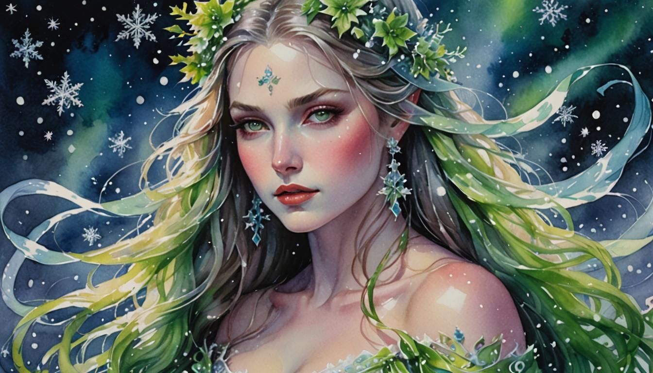 Surreal Santa Goddess Shines in Mysterious Winter Wonderland