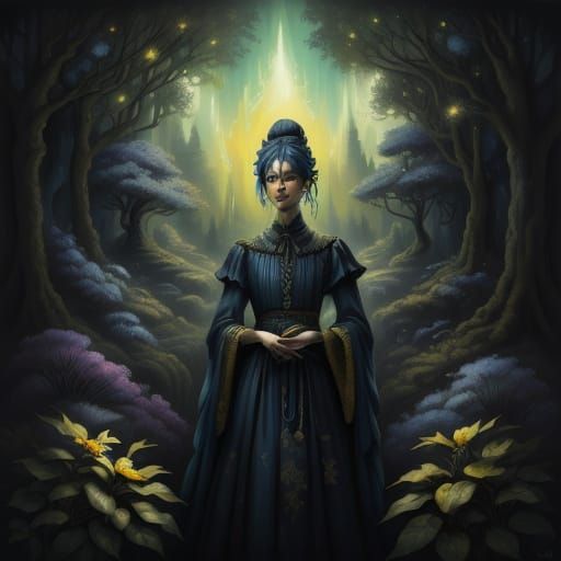 Pop Surrealism Whimsical Landscape with Glowing Flora