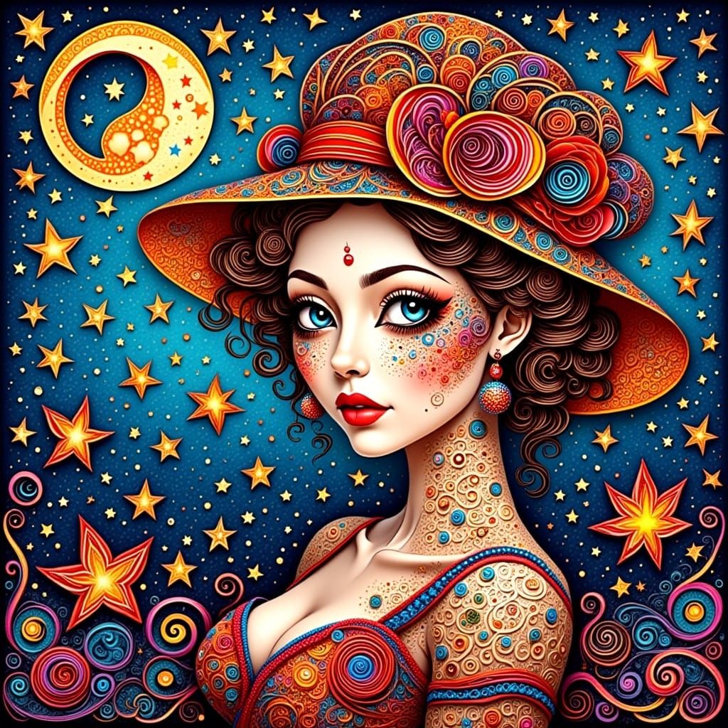 <lora:Zentangled:1.0>
Glowing Zentangle "Pinup Girl" with intricate tiny circles and Horror fire swirls. By van gogh. Colourful. Retro shape...