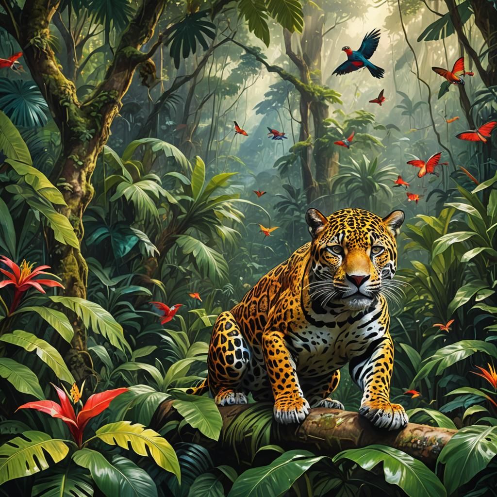 A vibrant image of a jaguar