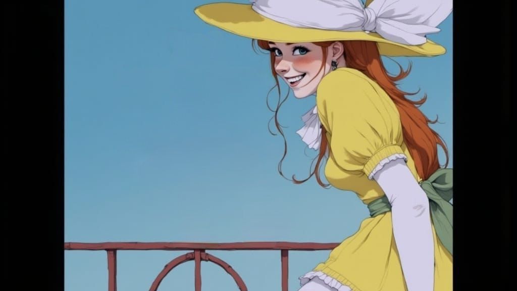 Fox-girl Vixen wears a big yellow hat.