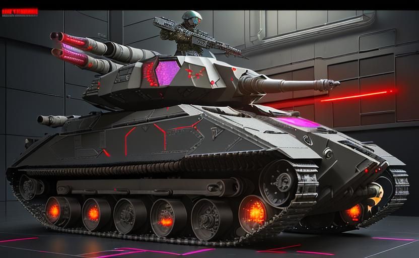 Cyberpunk. Armored vehicle. Mounted tank barrel and missile ...