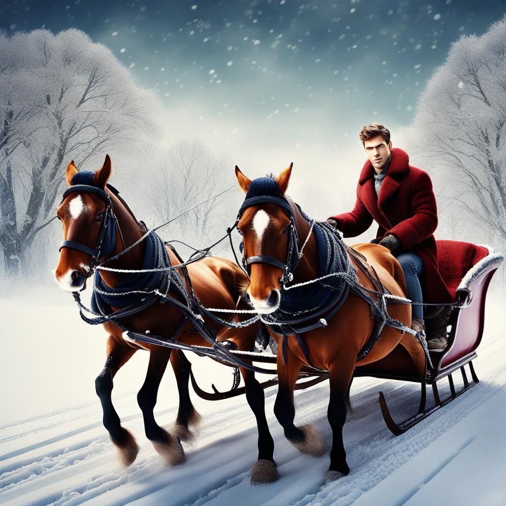 Young Man in a Sleigh AI Generated Artwork NightCafe Creator