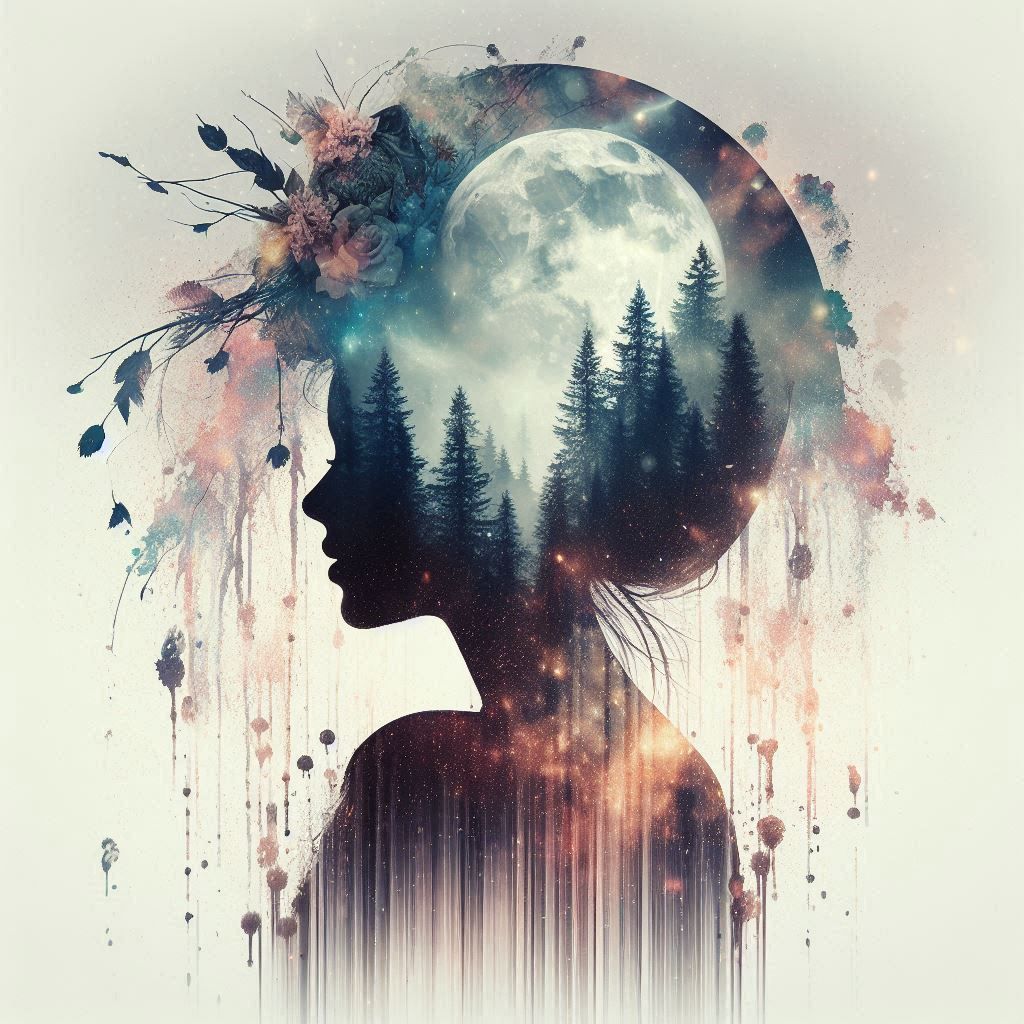 double exposure beautiful fantasy DALL-E 3 portrait landscap...