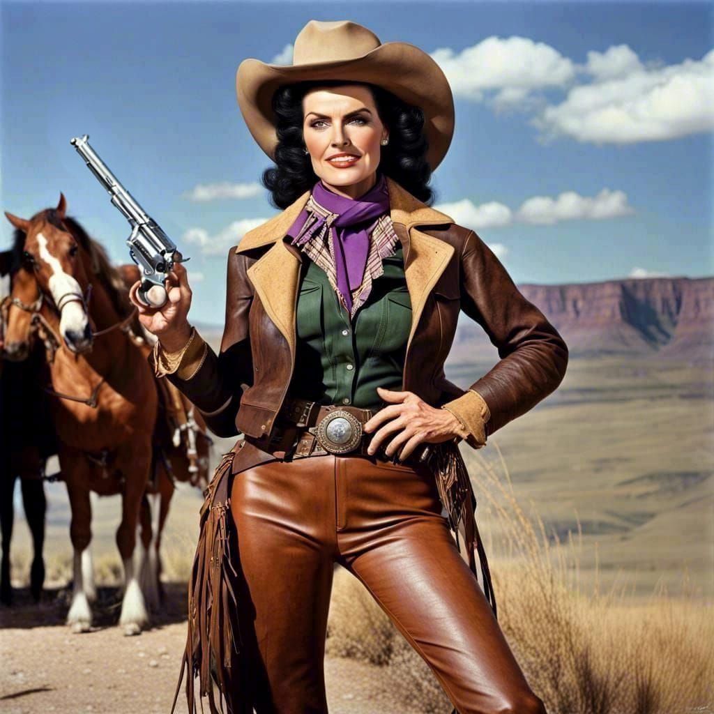 Jane Russell dressed as Calamity Jane - AI Generated Artwork ...