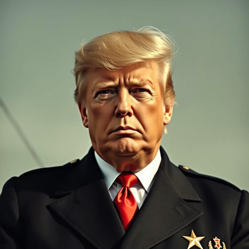 Hyperrealistic Trump as Mussolini in Dystopian Regalia