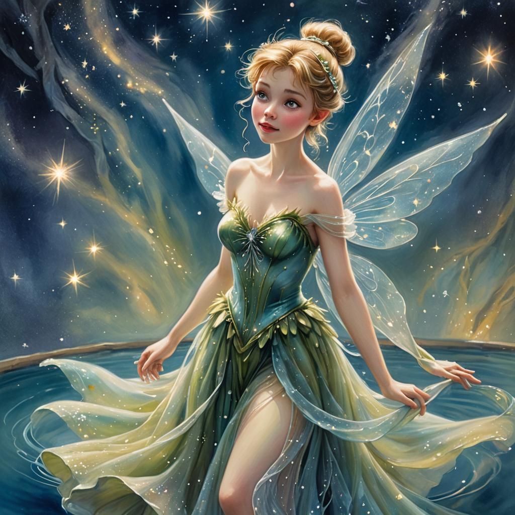 Tinker Bell on the Star Tarot card