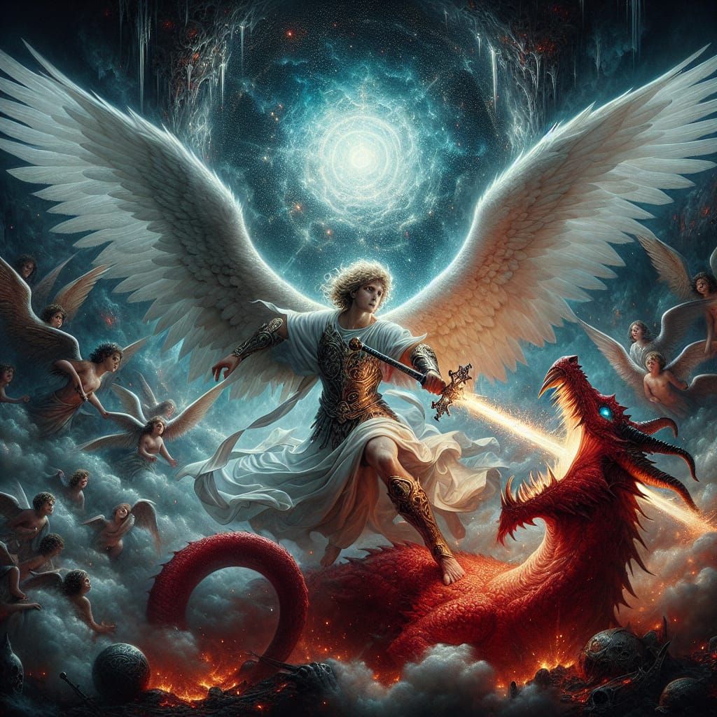 Michael and his Angels against Satan