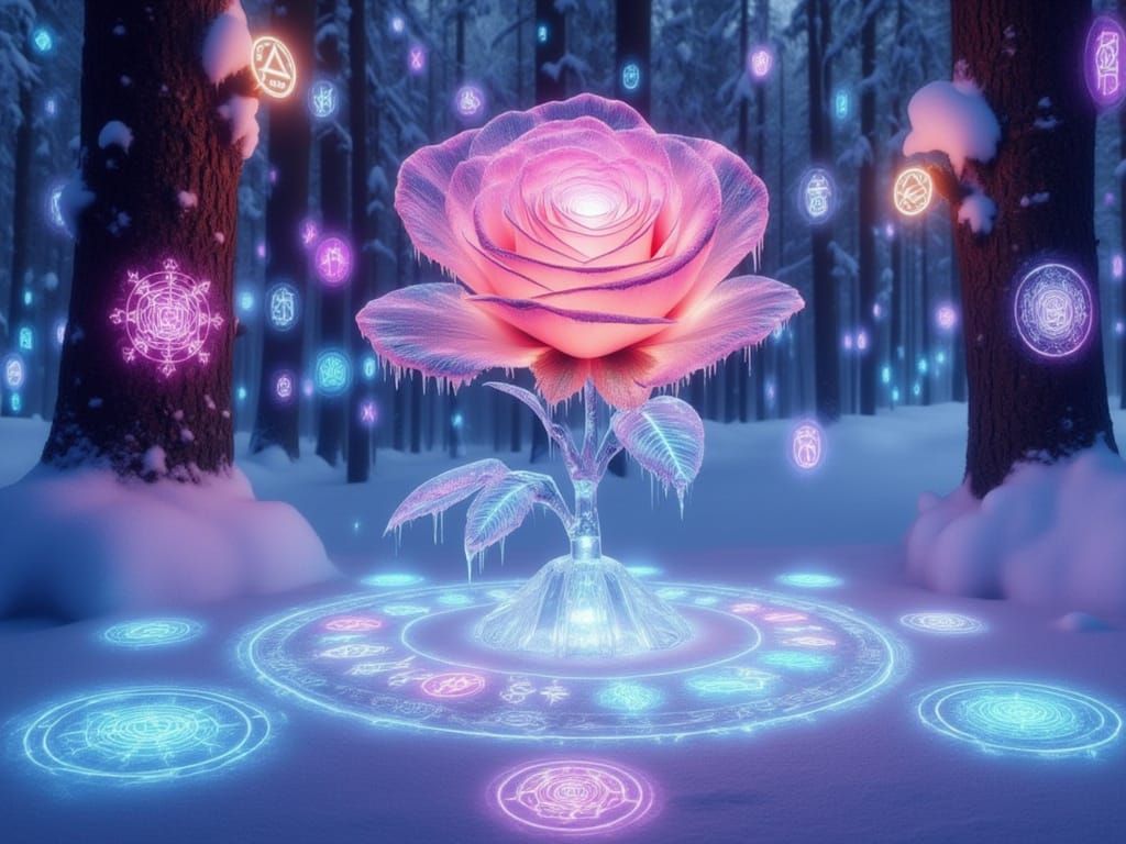 <lora:FiosRuneMagic:1.0> Frozen Crystalline Rose