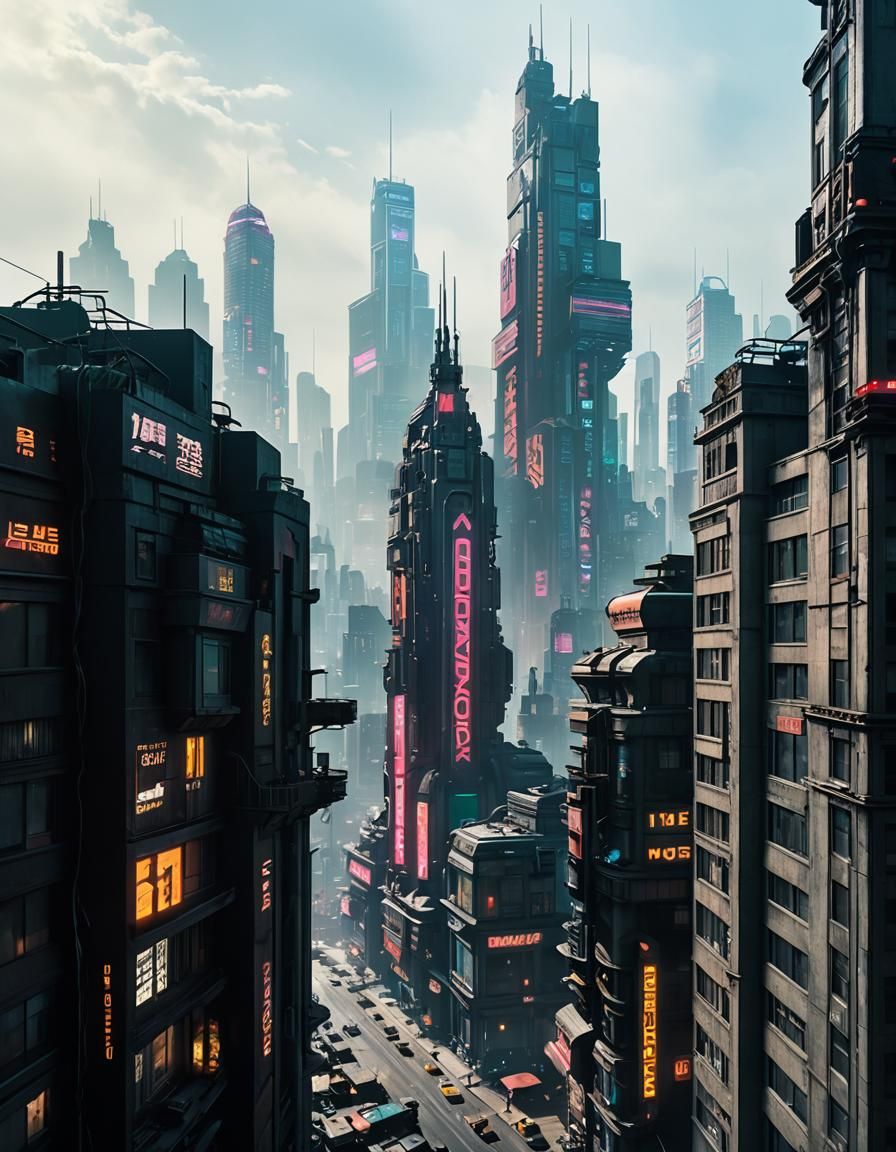 A futuristic cyberpunk blade runner modernization of the cit...