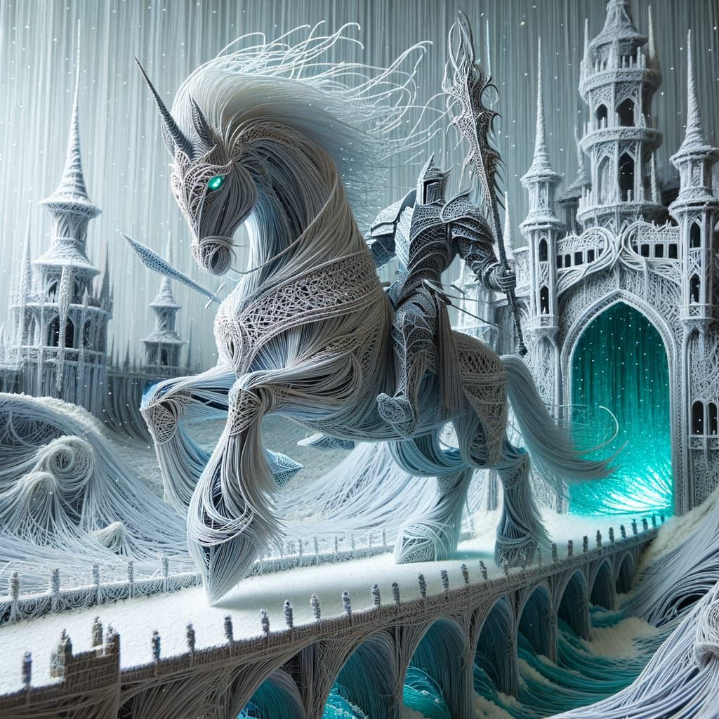 Fantasy Knight on Majestic Steed, Crafted from Delicate Stri...