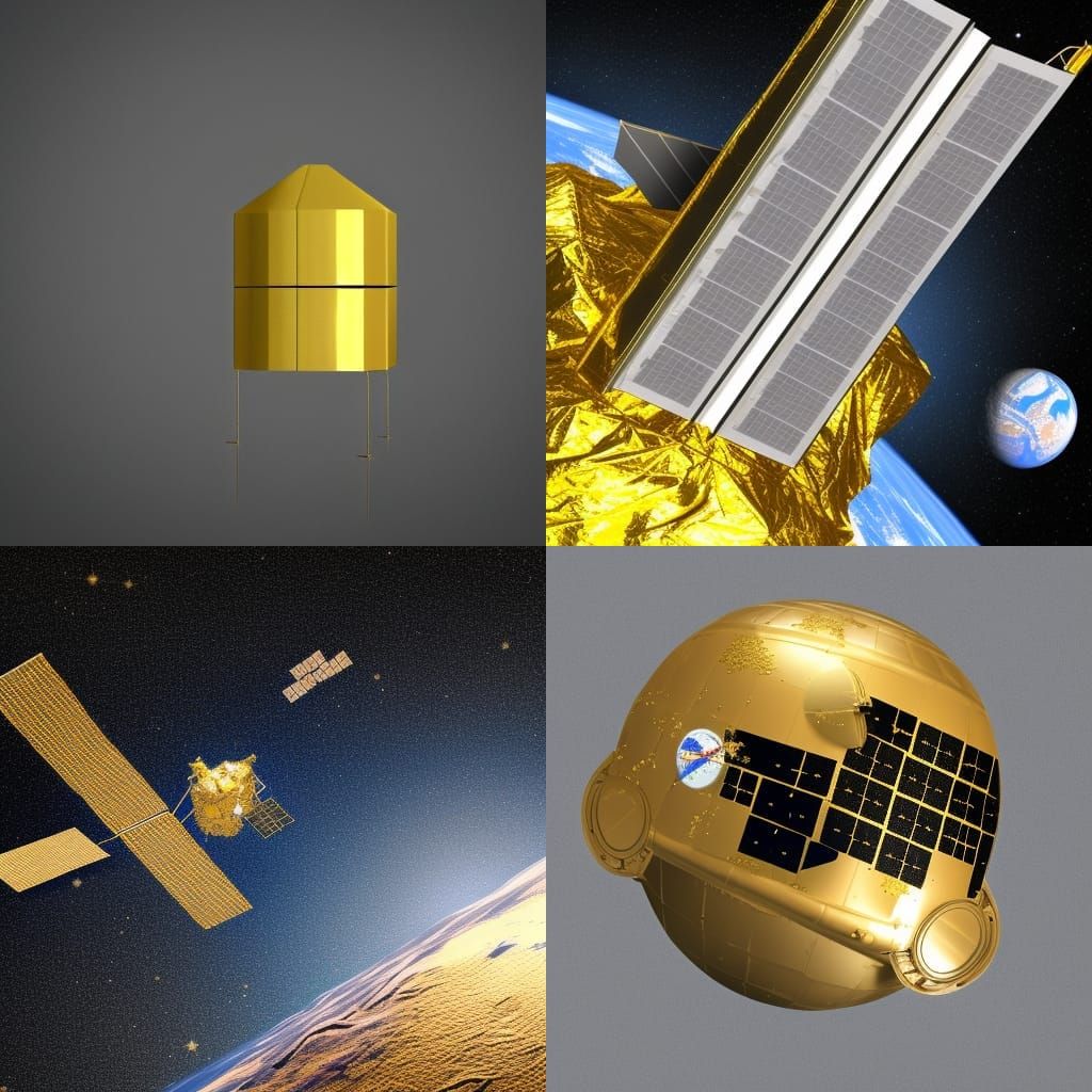 A space satellite with gold foil protection