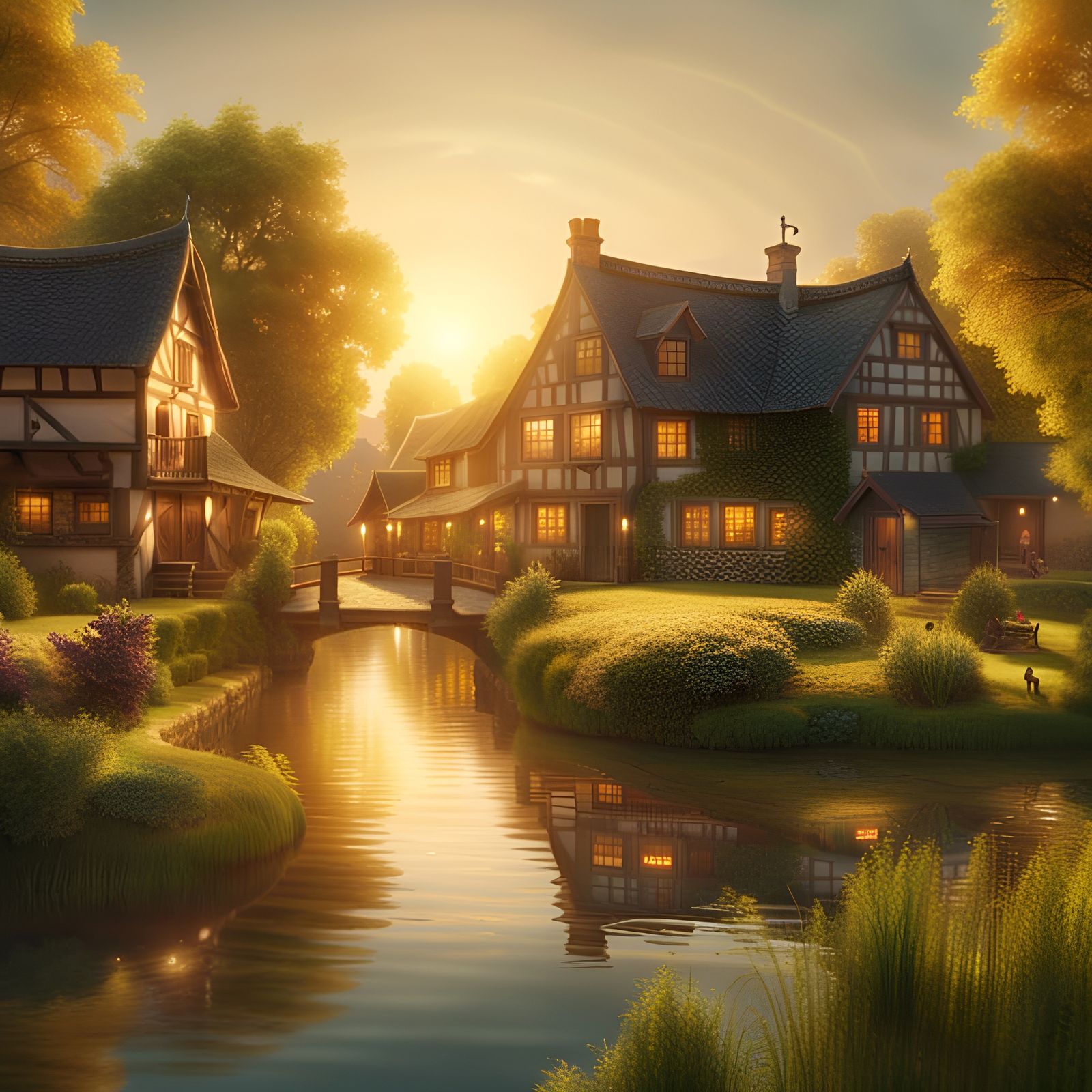 Countryside Village in Golden Hour - AI Generated Artwork - NightCafe ...