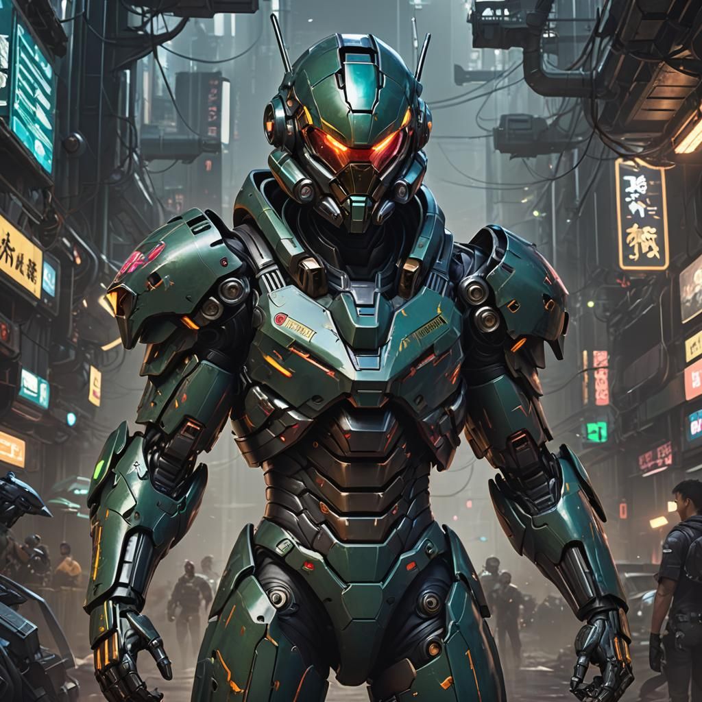 Teenage male wearing cyberpunk dark metroid power armor. By ...