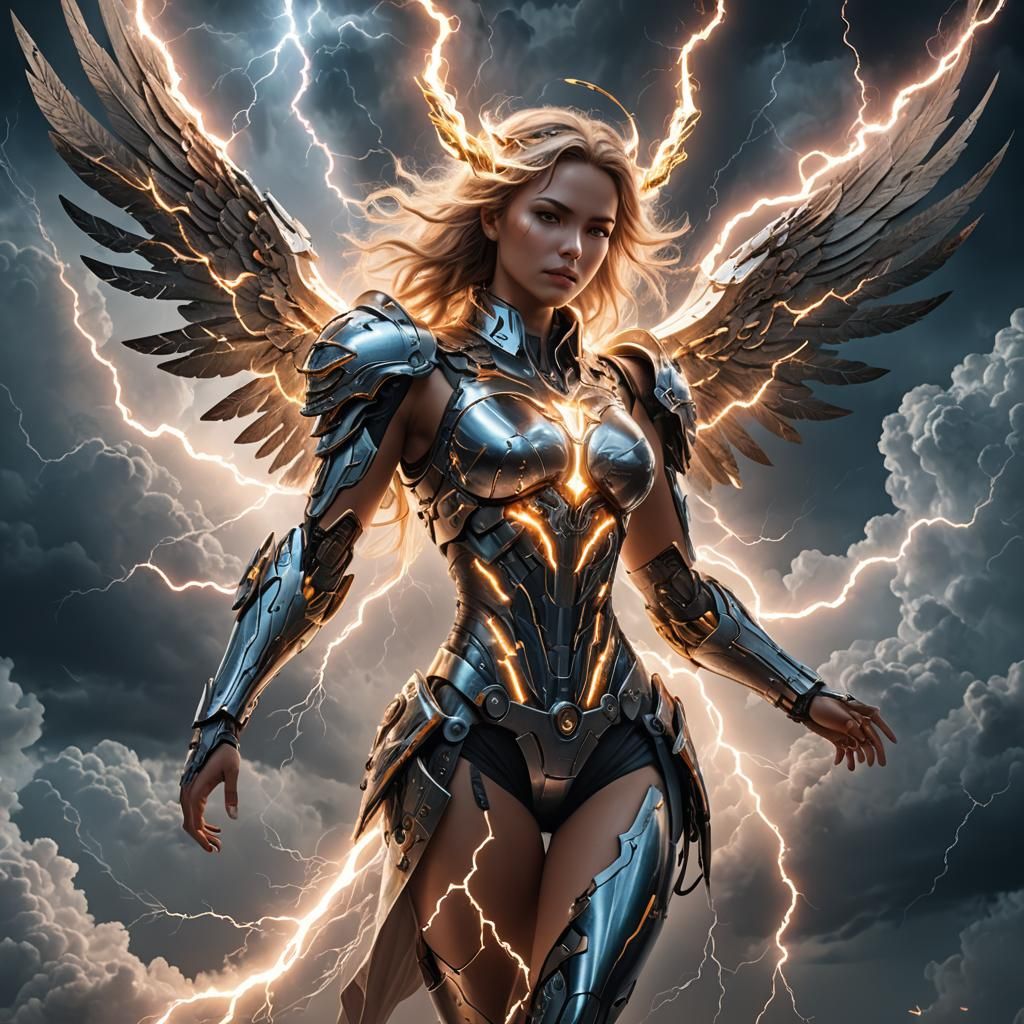 Lightning Cyborg Angel Concept Art in 8k