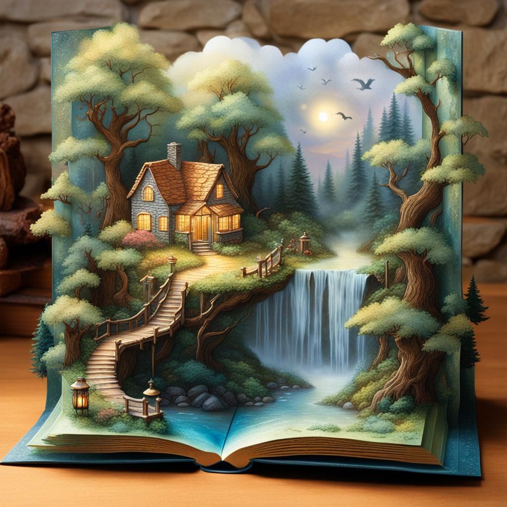 3d pop out book that is located in a magical forest  by @Wanderingmuse