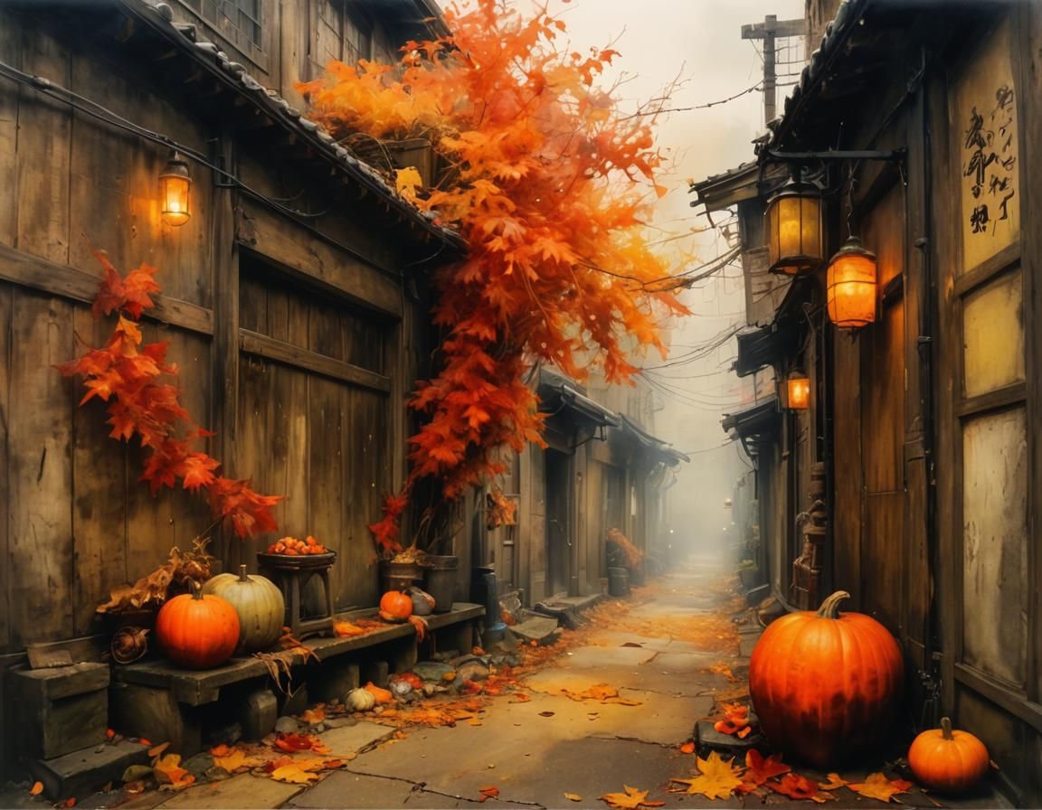 Autumn still-life alleyway  by @randomart